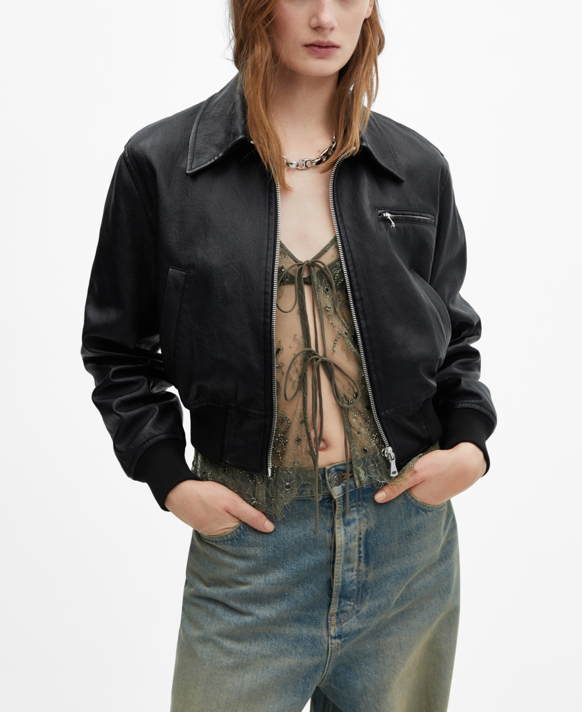 Women's Vintage Leather-Effect Jacket - Medium Bro
