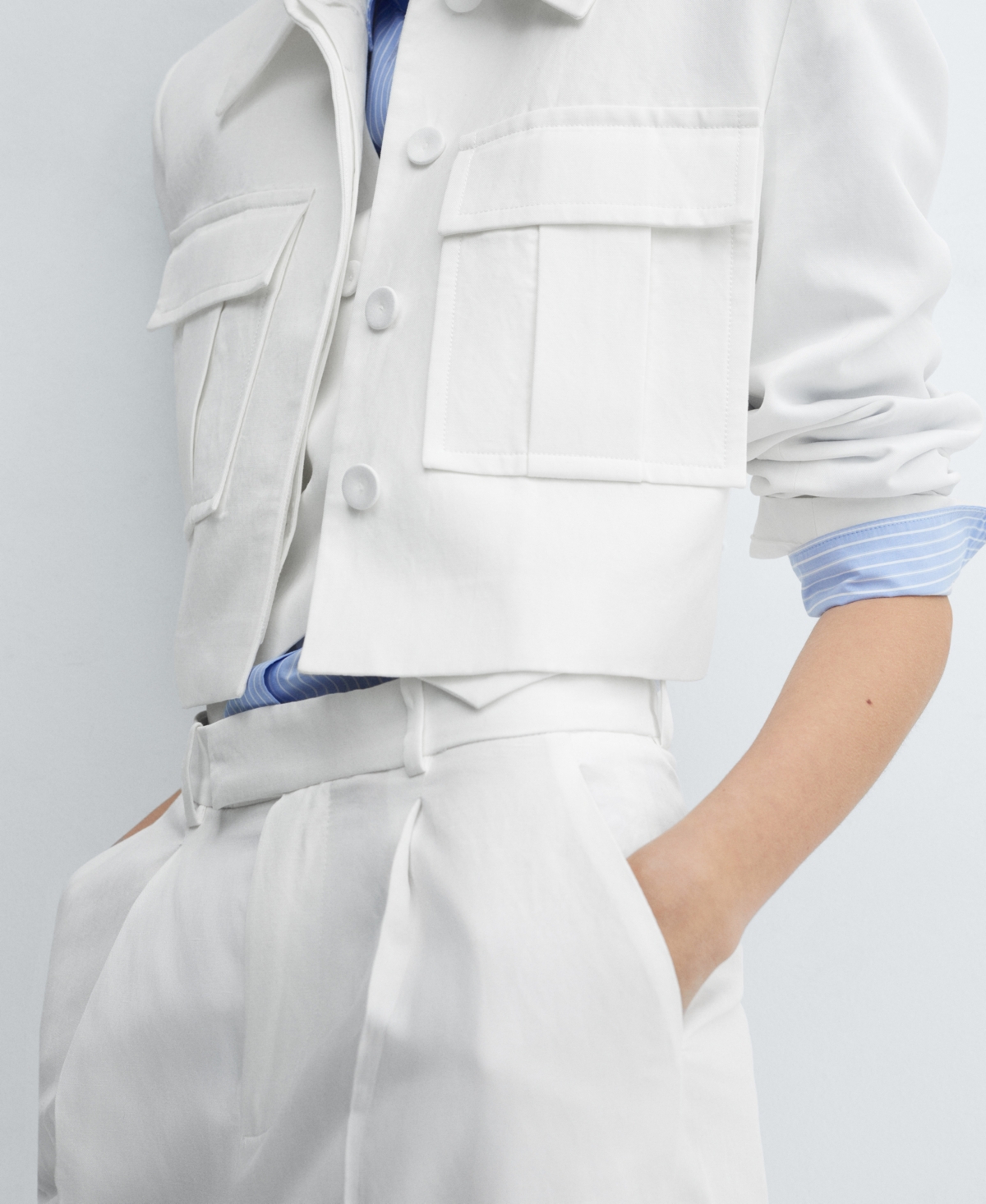 Shop Mango Women's Pockets Detail Cropped Jacket In White
