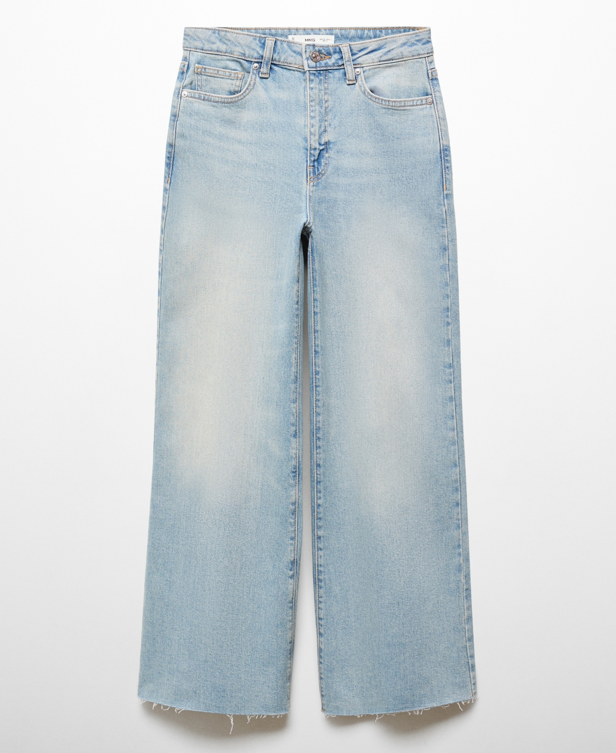 Mango Sharon Raw Hem Wide Leg Ankle Jeans In Open Blue