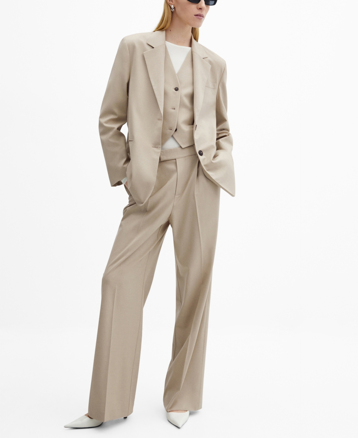 Women's Buttons Detail Suit Blazer - Light Beig