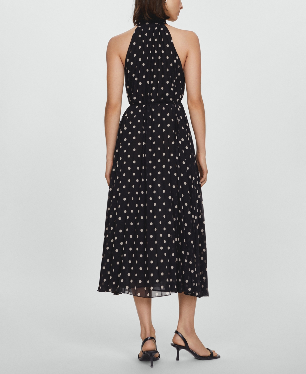Shop Mango Women's Polka-dot Pleated Dress In Black