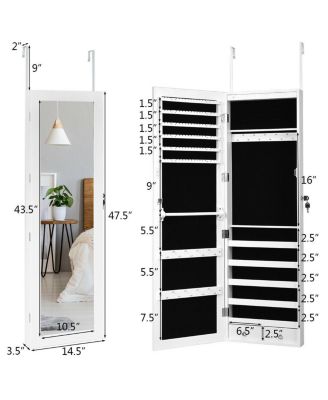 Wall Mounted Lockable Mirror Jewelry Cabinet with LED Light