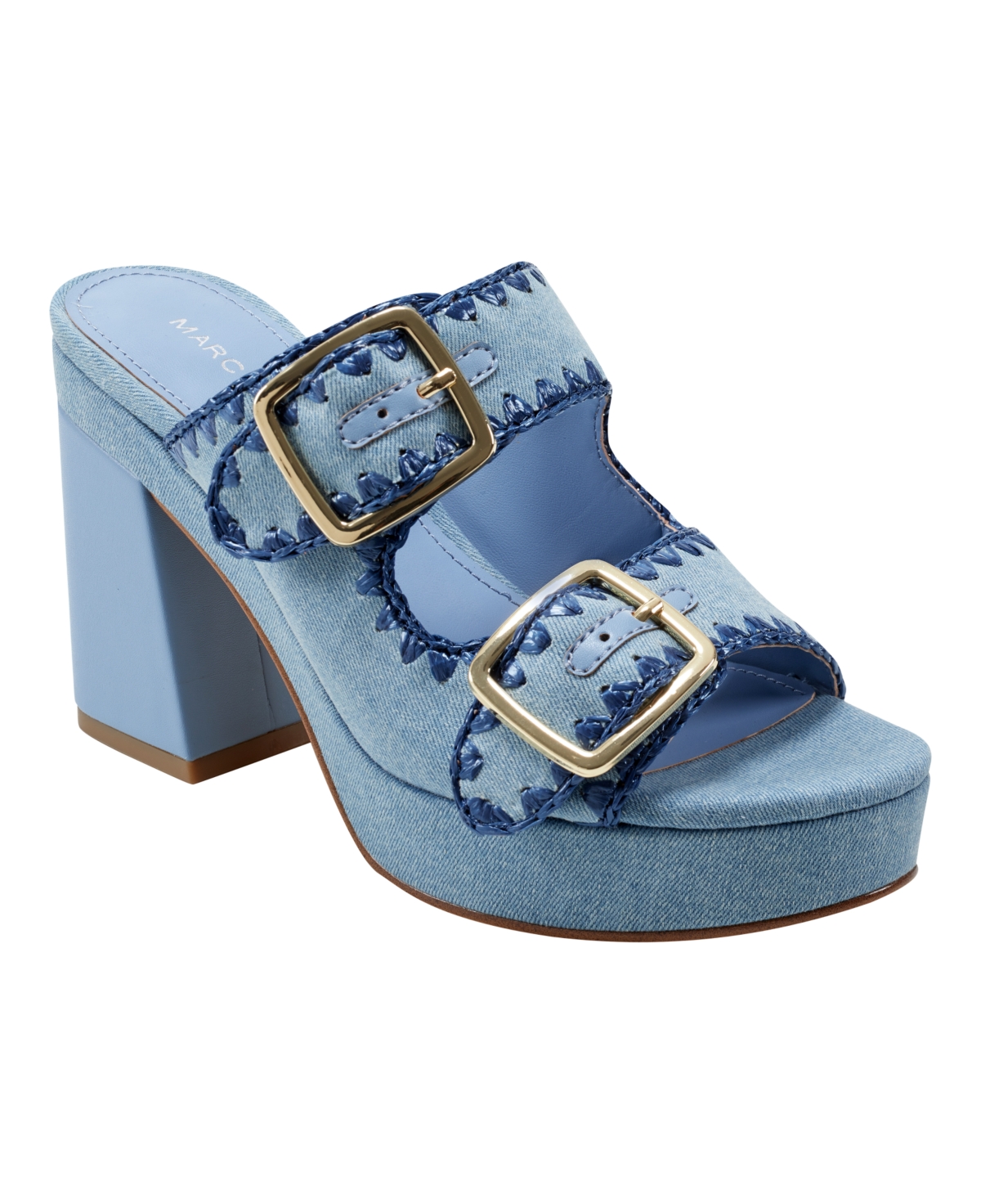 Women's Dalen Block Heel Slip-On Dress Sandals - Blue Denim- Textile