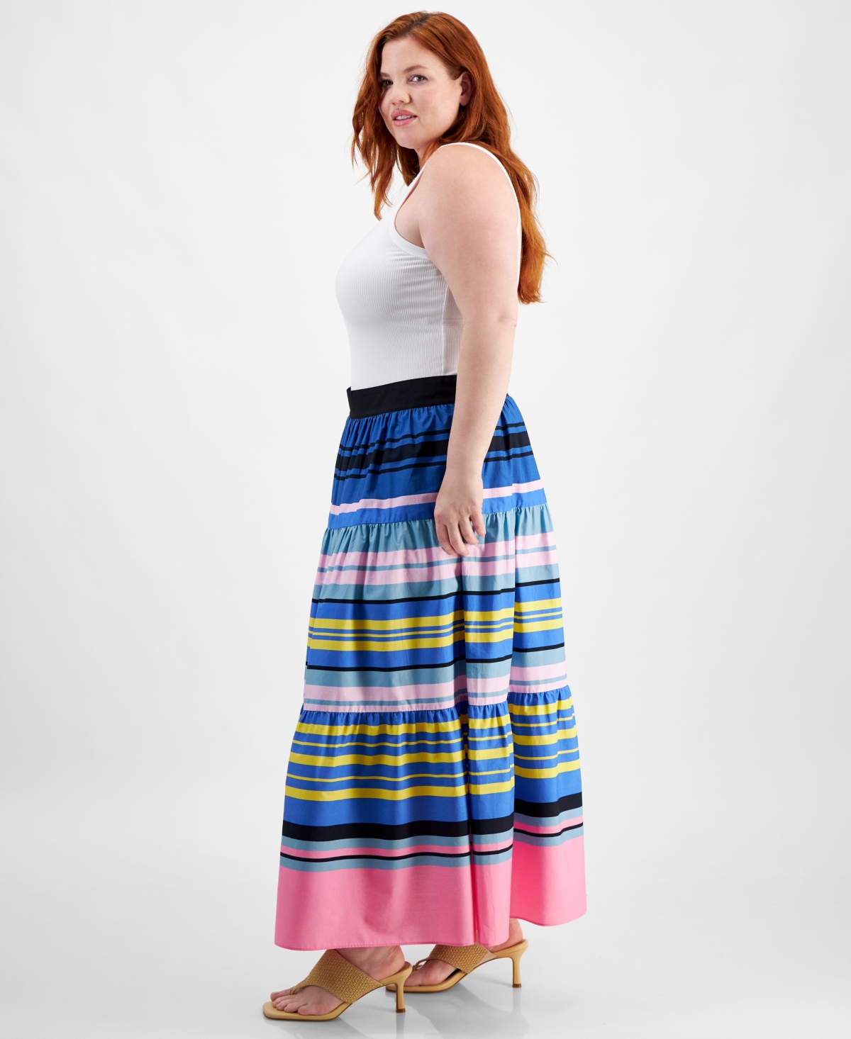 On 34th Trendy Plus Size Striped Tiered Maxi Skirt, Created for Macy's