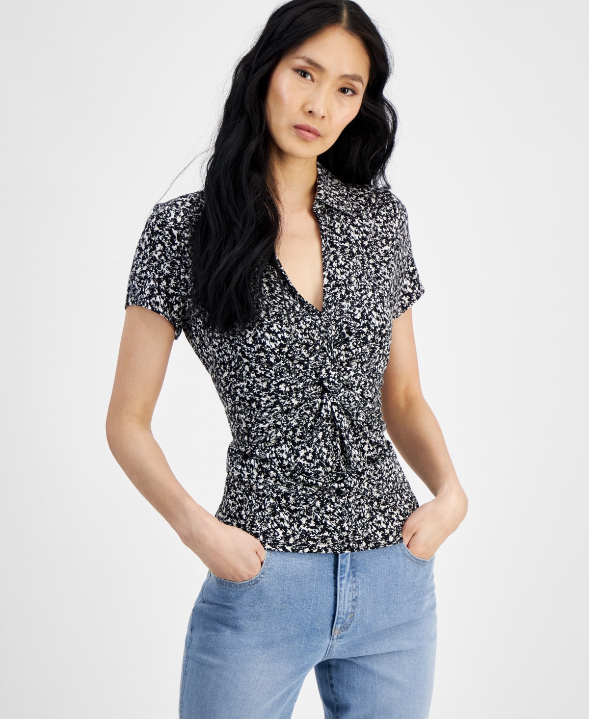 Women's Collared Twist-Front Top, Created for Macy's - Mila Garden