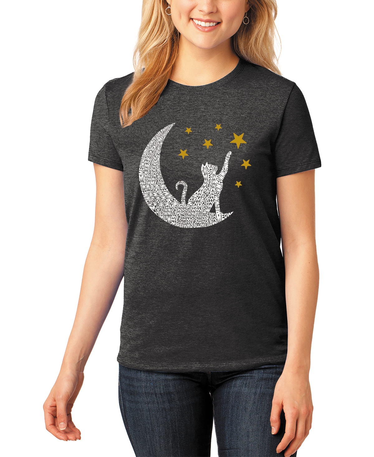 Shop La Pop Art Women's Premium Blend Word Art Cat Moon T-shirt In Black