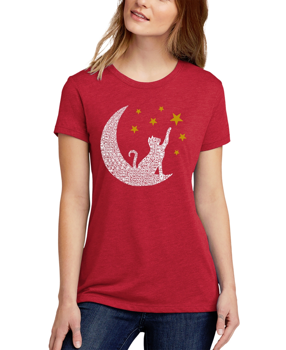 Women's Premium Blend Word Art Cat Moon T-Shirt - Red
