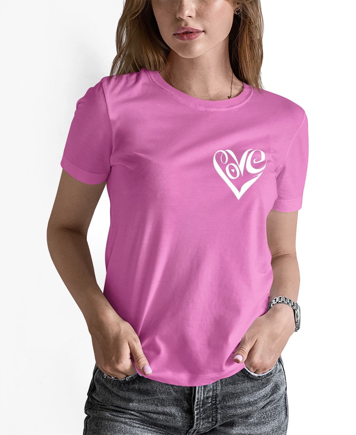 Shop La Pop Art Women's Word Art Script Heart T-shirt In Pink