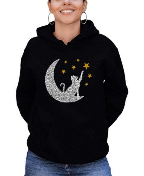 Женское худи LA Pop Art Word Art Cat Moon Hooded, цвет: Чёрный