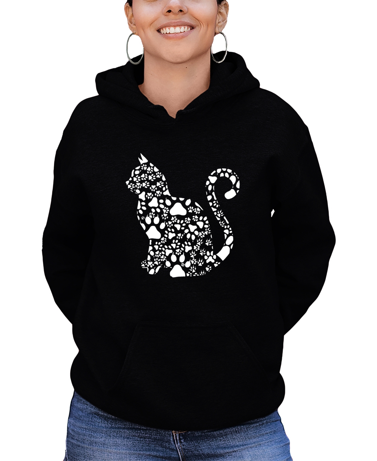 Shop La Pop Art Women's Word Art Cat Paws Hooded Sweatshirt In Black