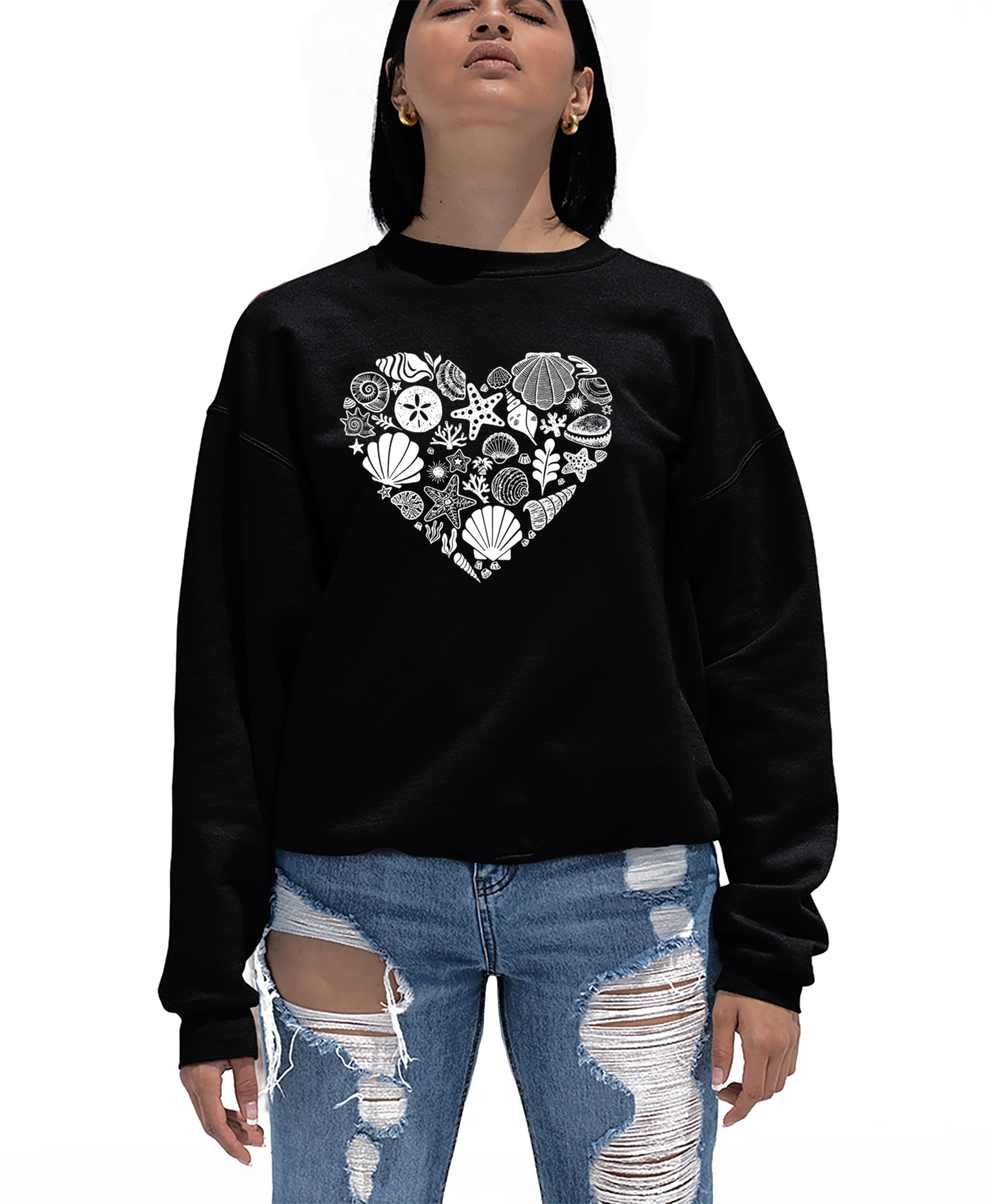 Shop La Pop Art Women's Word Art Seashell Crewneck Sweatshirt In Black