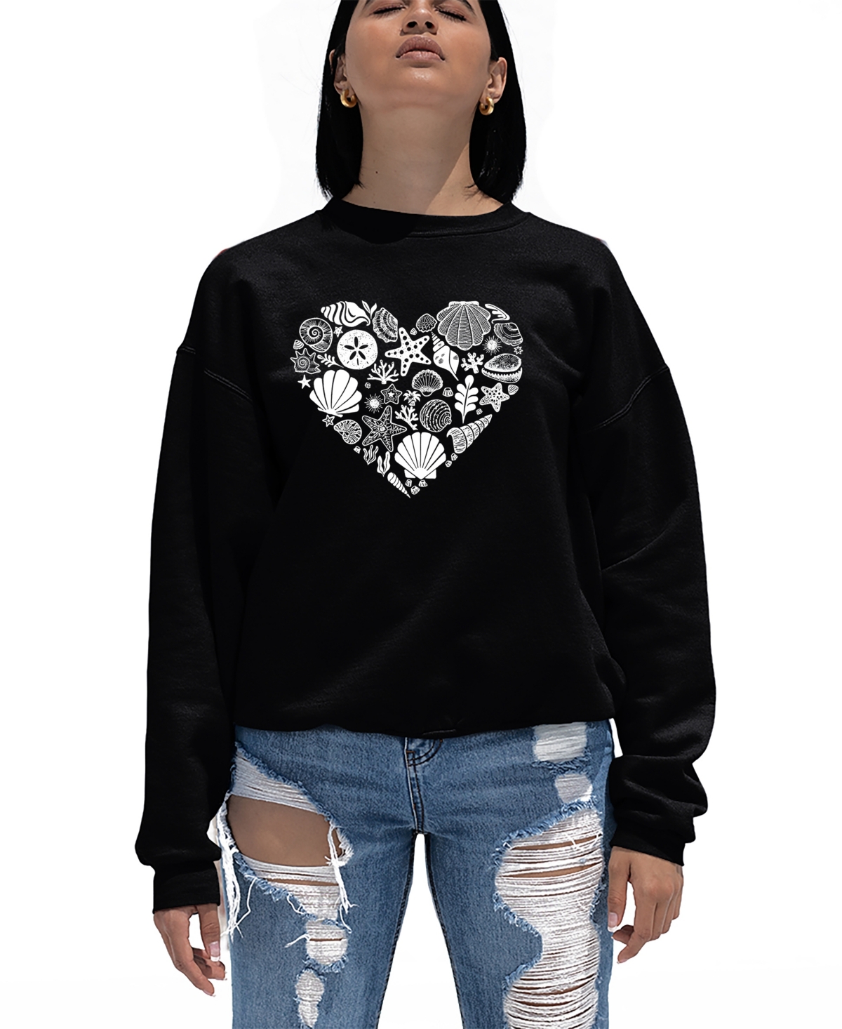 LA POP ART WOMEN'S WORD ART SEASHELL CREWNECK SWEATSHIRT 