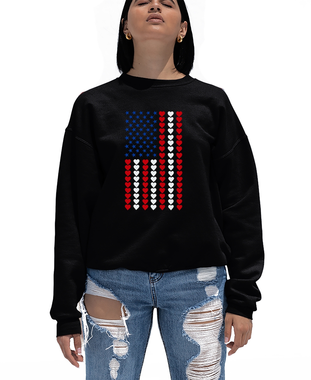 Shop La Pop Art Women's Word Art Heart Flag Crewneck Sweatshirt In Black