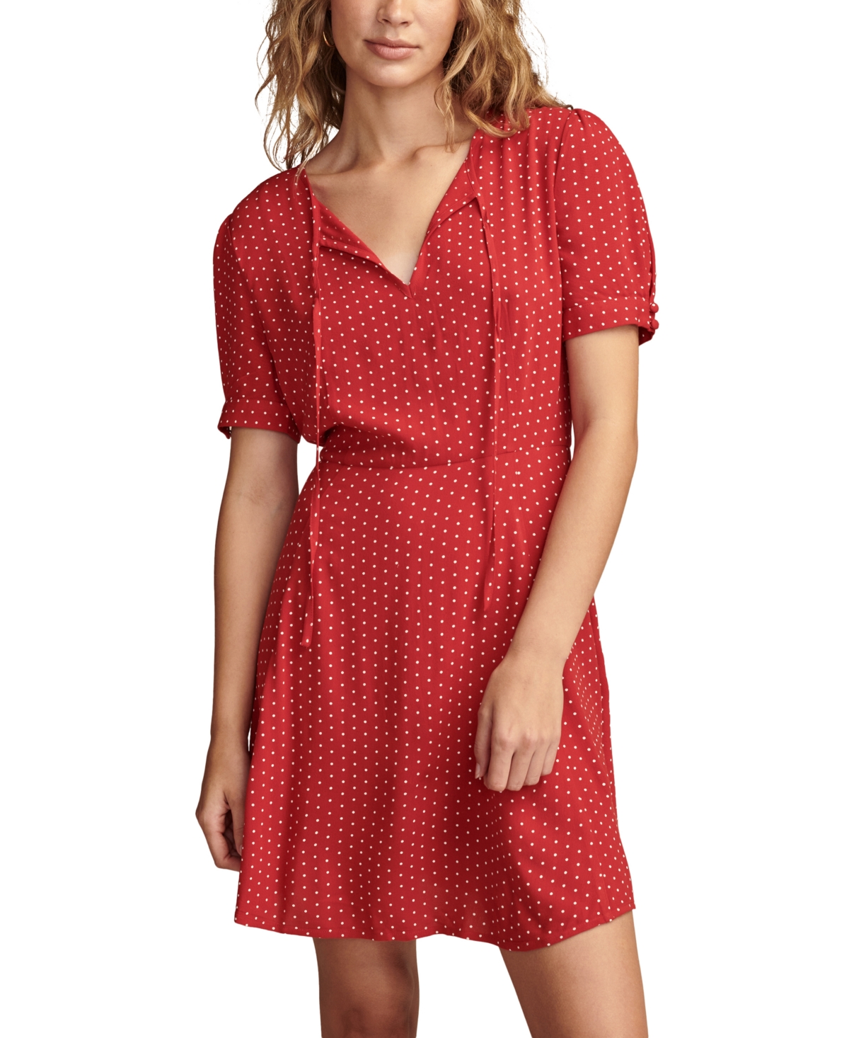 Shop Lucky Brand Women's Polka Dot Fit & Flare Mini Dress In Red  Cream Dot