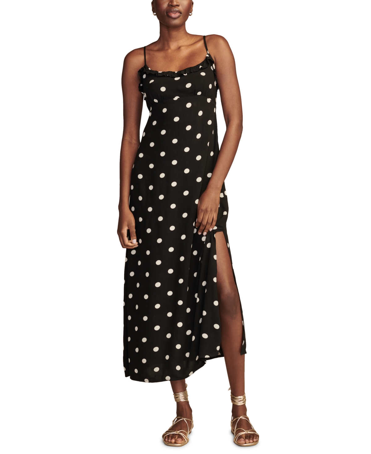 Women's Polka Dot Midi Slipdress - Black  Cream Dot