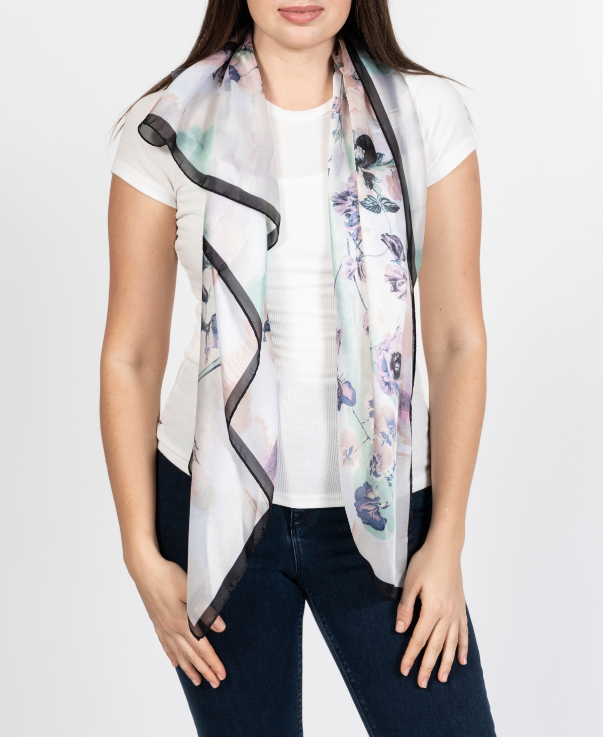 Women's Butterfly Botanical Floral Square Scarf - Neutral