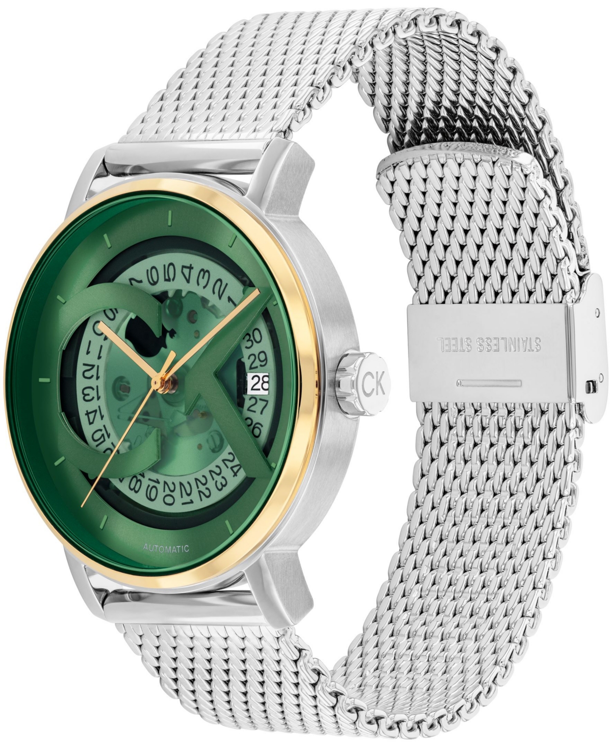 Calvin Klein Men's Iconic Automatic Silver Stainless Steel Mesh Watch 40mm In Green