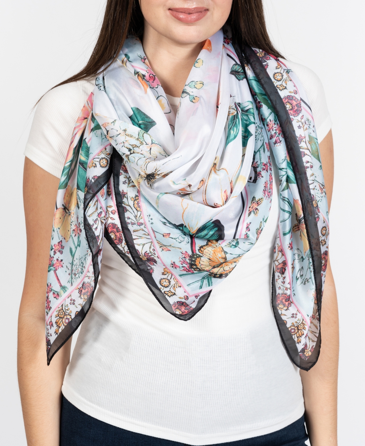 Women's Lily Floral Square Scarf - White Multi