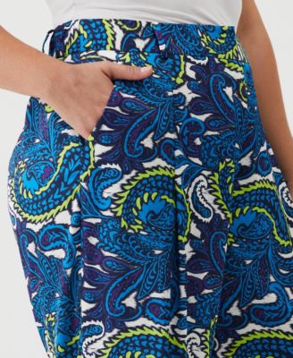 Plus Size Paisley Print High Rise Wide Leg Pant