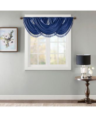 Elena Faux Silk Waterfall Embellished Valance Window Valance for Bedroom and kitchen, Lining and Rob Pocket/Back Tab valances for windows for Living Room, Width 46 length 38 inches, White curtain with valance