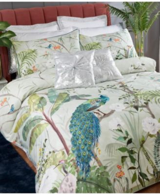 Peacock Garden Cotton Print Duvet Cover Set with Pillowcases, King