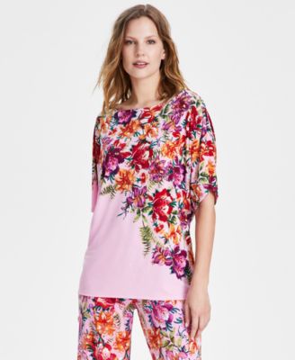 JM Collection - Women's Paradise Garden Dolman-Sleeve Top