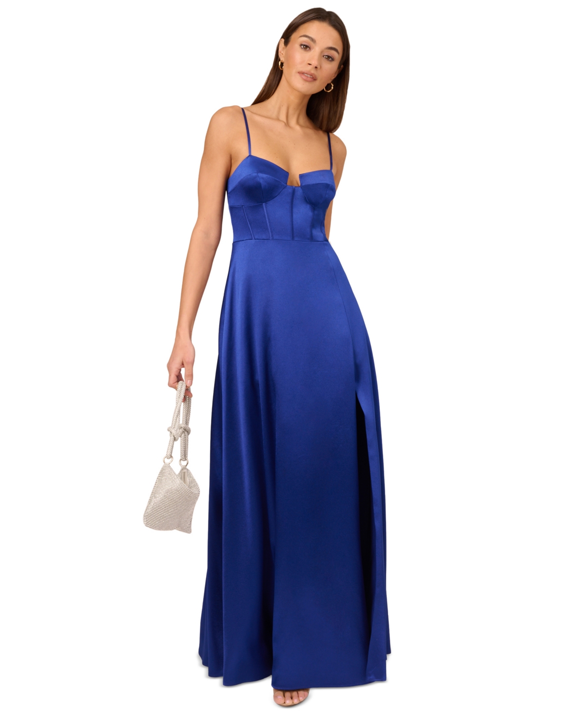 Shop Adrianna By Adrianna Papell Women's Satin Corset Maxi Dress In Royal Sapphire