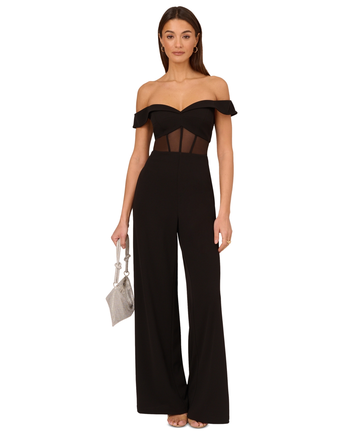 Adrianna By Adrianna Papell Women's Corset Off-the-shoulder Jumpsuit In Black