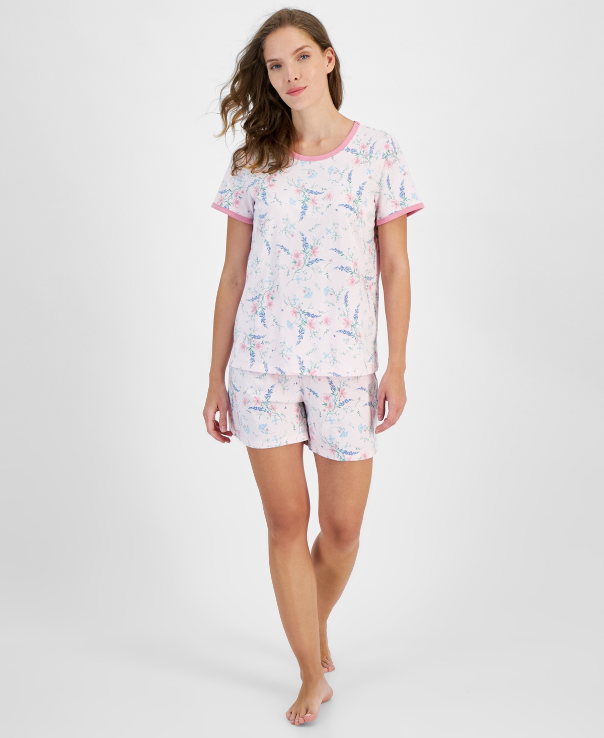 Charter Club Women's Striped Short-sleeve Pajamas Set, Created For Macy's In Delicate Garden