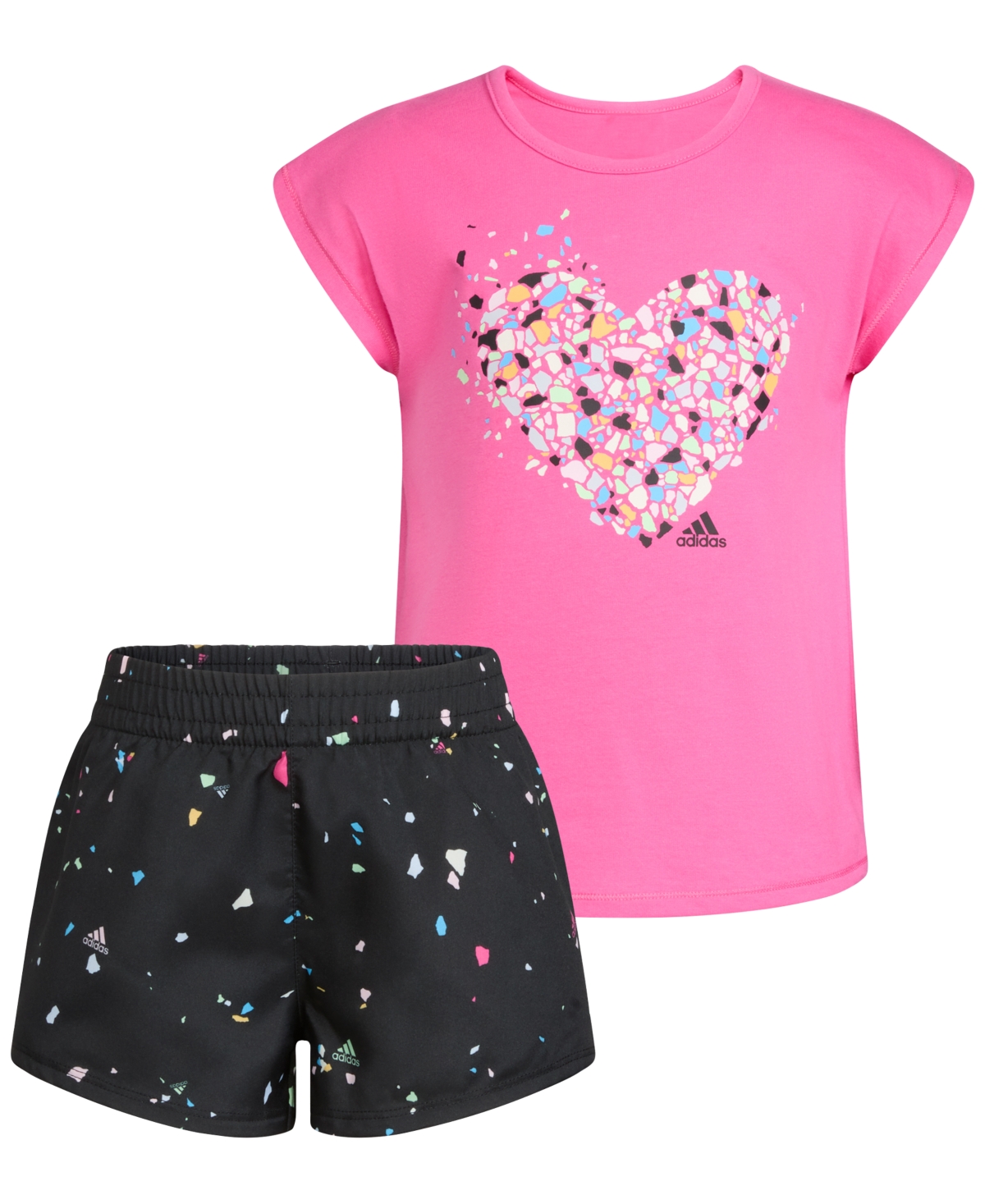 adidas Toddler & Little Girls Heart T-Shirt & Printed Shorts, 2 Piece Set