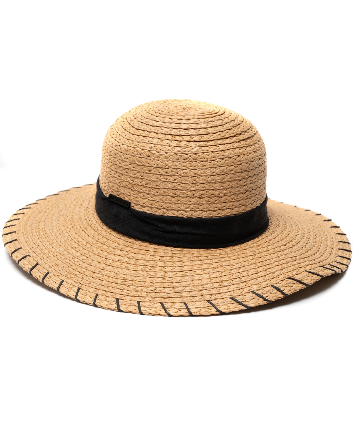 Straw Boater Hat with Whipstitch Edge - Tan
