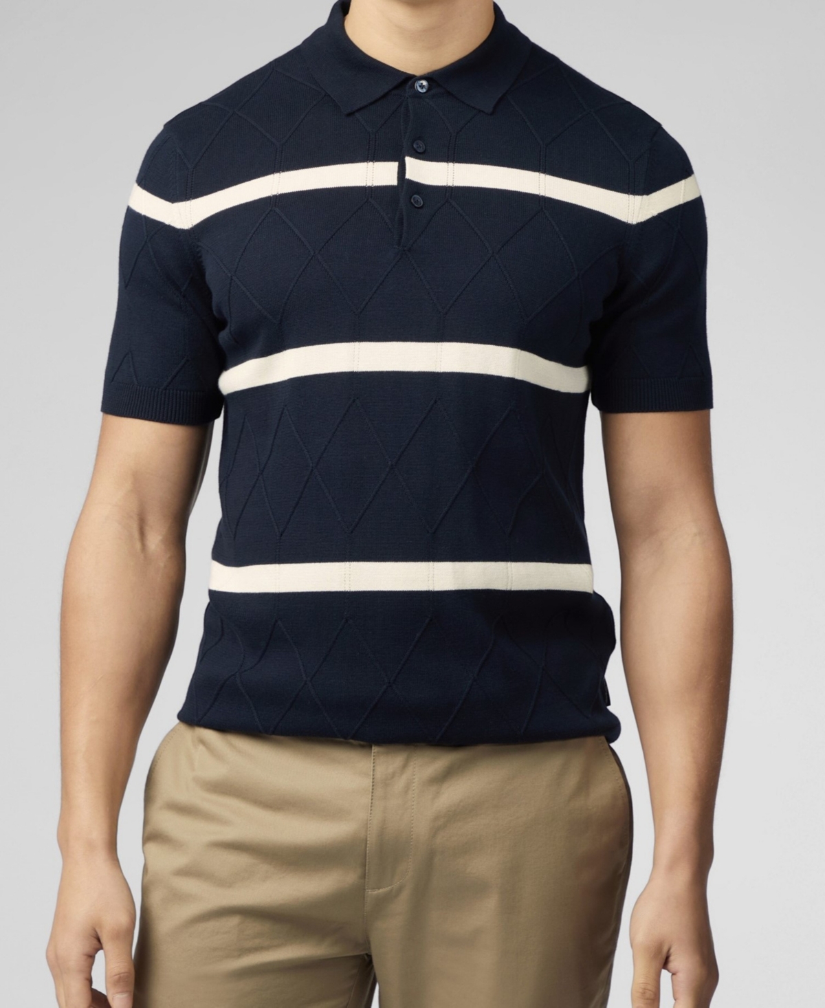 Men's Argyle Stripe Polo Shirt - Ivory
