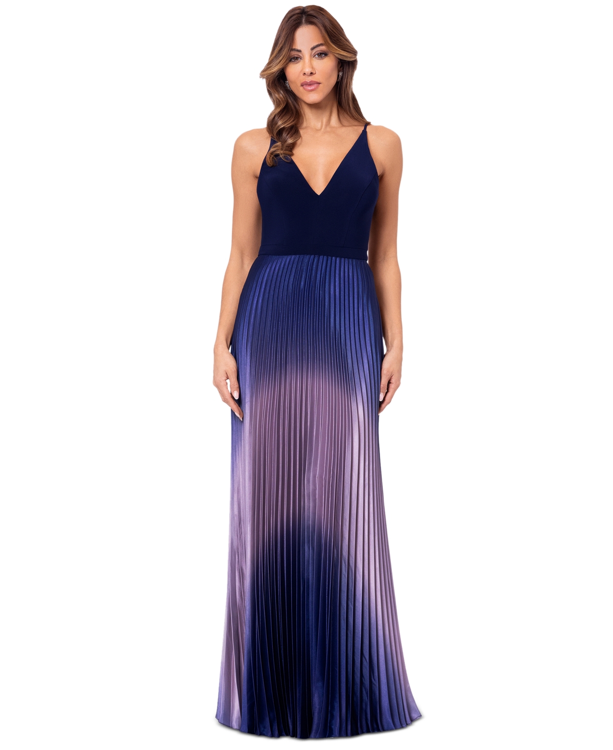 Shop Betsy & Adam Women's Ombre Pleated Gown In Navy,mauve
