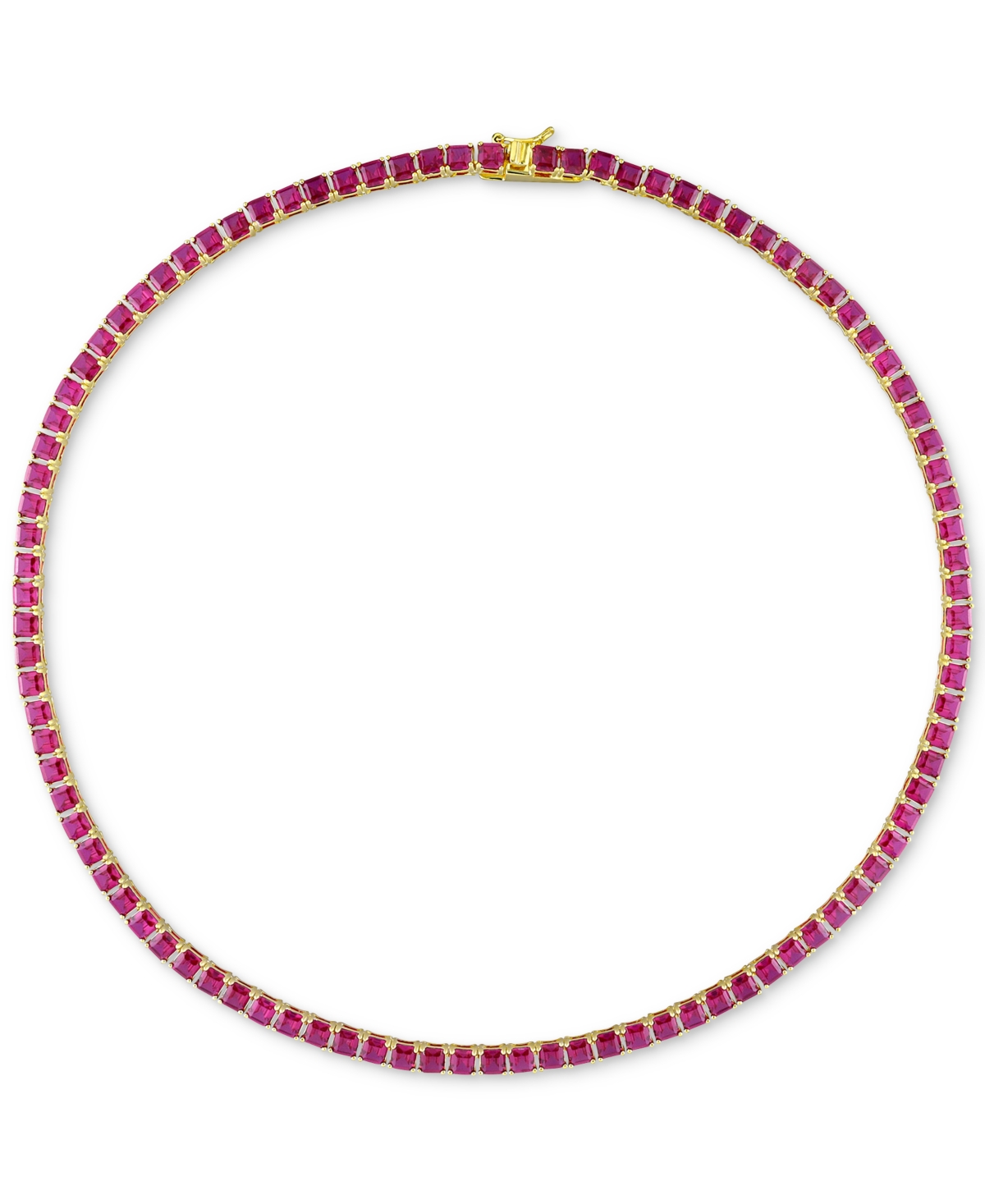 Macy's Lab-grown Ruby 18" Tennis Necklace (48-1/2 Ct. T.w.) In Gold-plated Sterling Silver In Ruby
