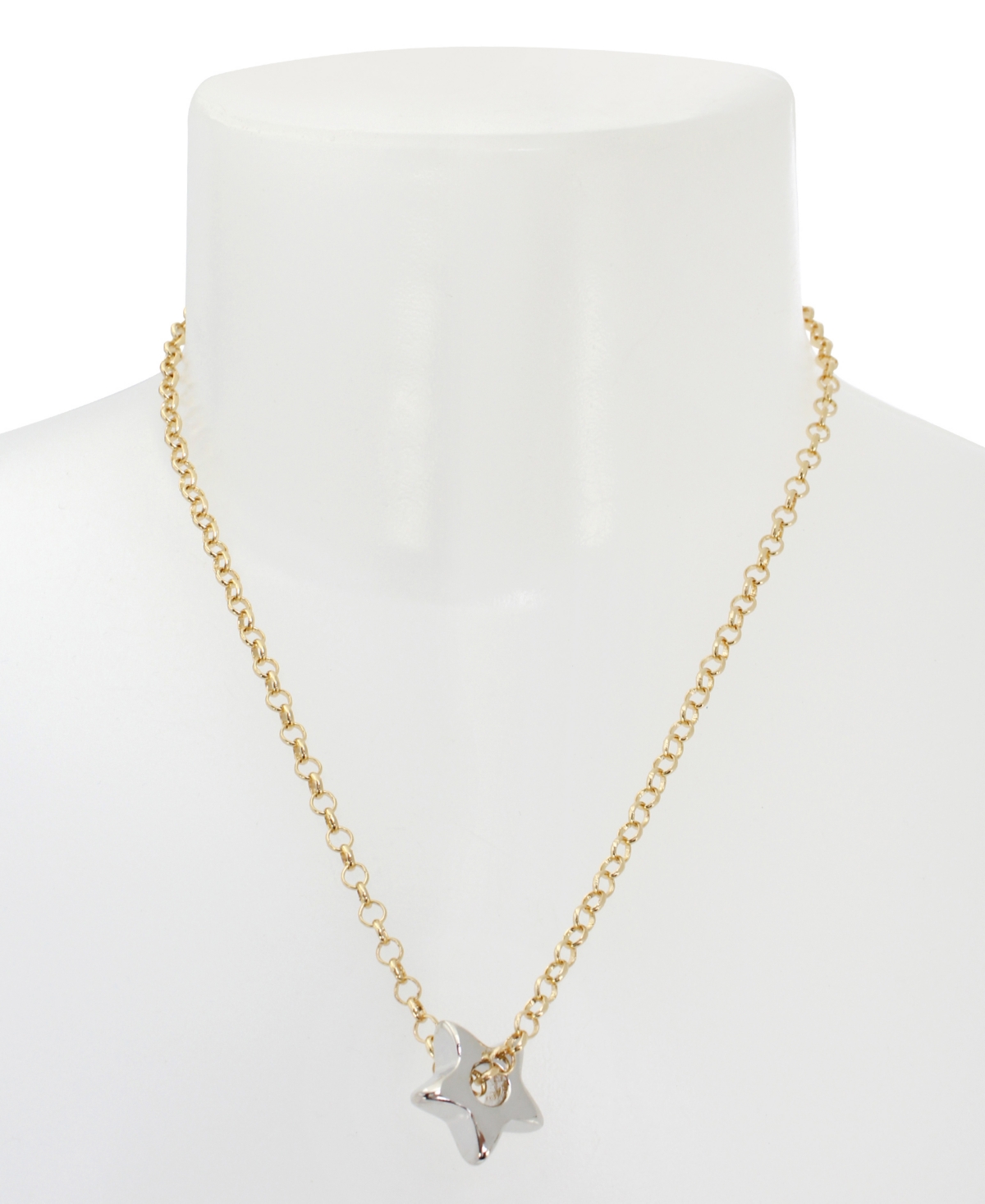 Shop Steve Madden Two-tone Puffy Star Pendant Necklace In Twotone