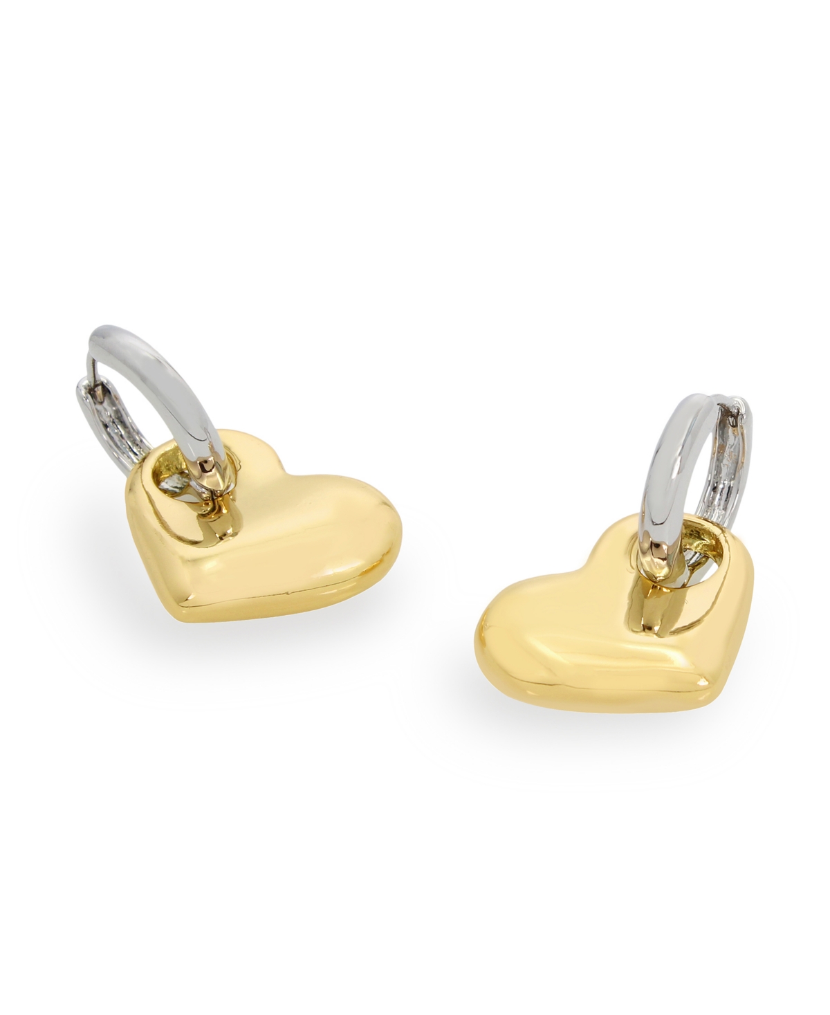 Shop Steve Madden Two-tone Puffy Heart Charm Huggie Earrings In Twotone