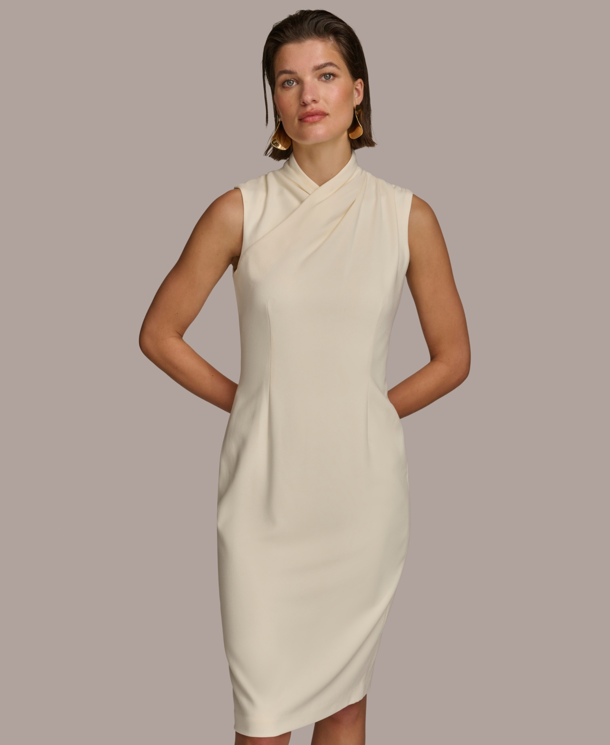 Shop Donna Karan Women's Mock-neck Sheath Dress In Cream