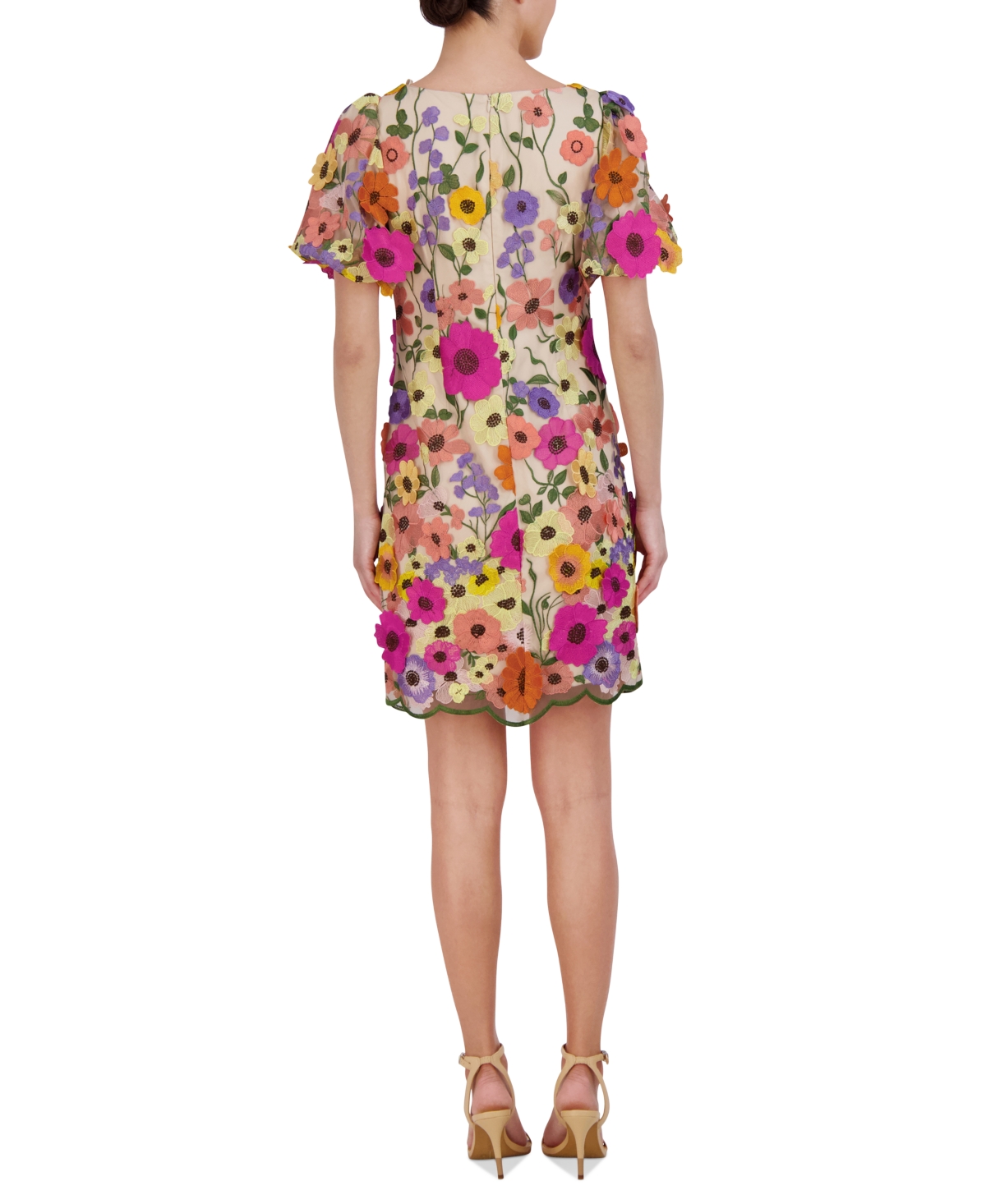 Shop Eliza J Petite 3d-floral Puff-sleeve Mini Dress In Multi Floral