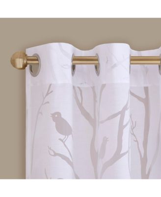 Averil Grommet Top Sheer Window Curtain, grey sheer curtains 95 inches long Single Curtain, Width 50 Bird on Branches Burnout curtains sheer