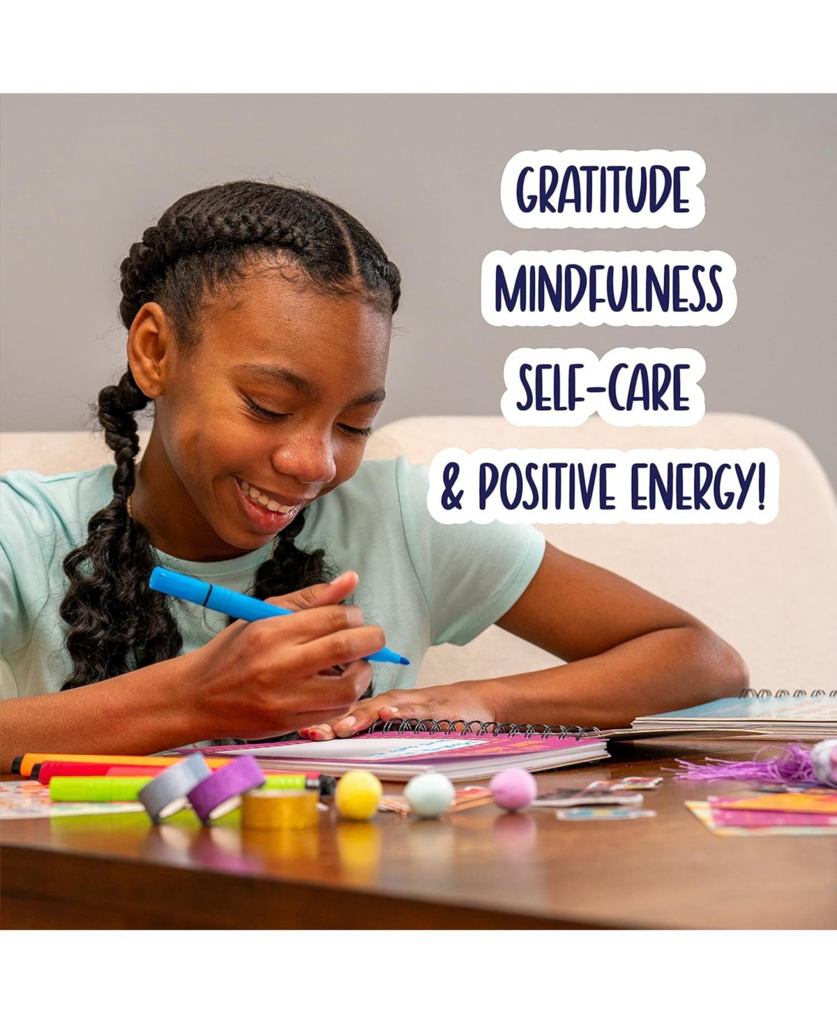 Doodle Hog Diy Gratitude Affirmation Journal for Girls, Journaling Set - Journal Kit Includes 100 Page Journal, Stickers, Keychain, Markers, Washi Tap