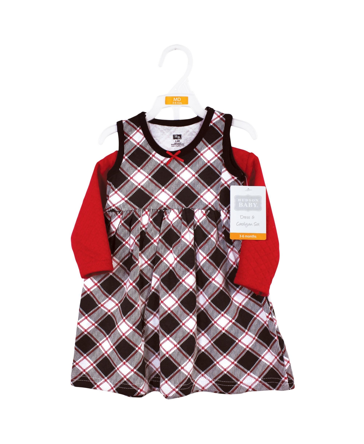 Hudson Baby Baby Girls Quilted Cardigan and Dress,- Black red plaid