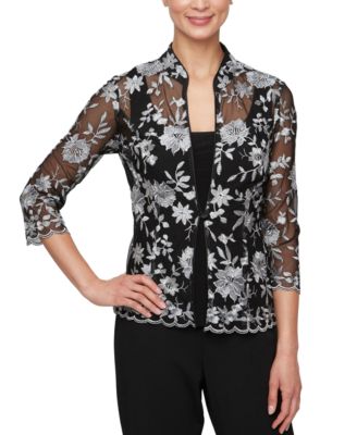 Alex Evenings - Petite Embroidered 3/4-Sleeve Jacket & Tank Set