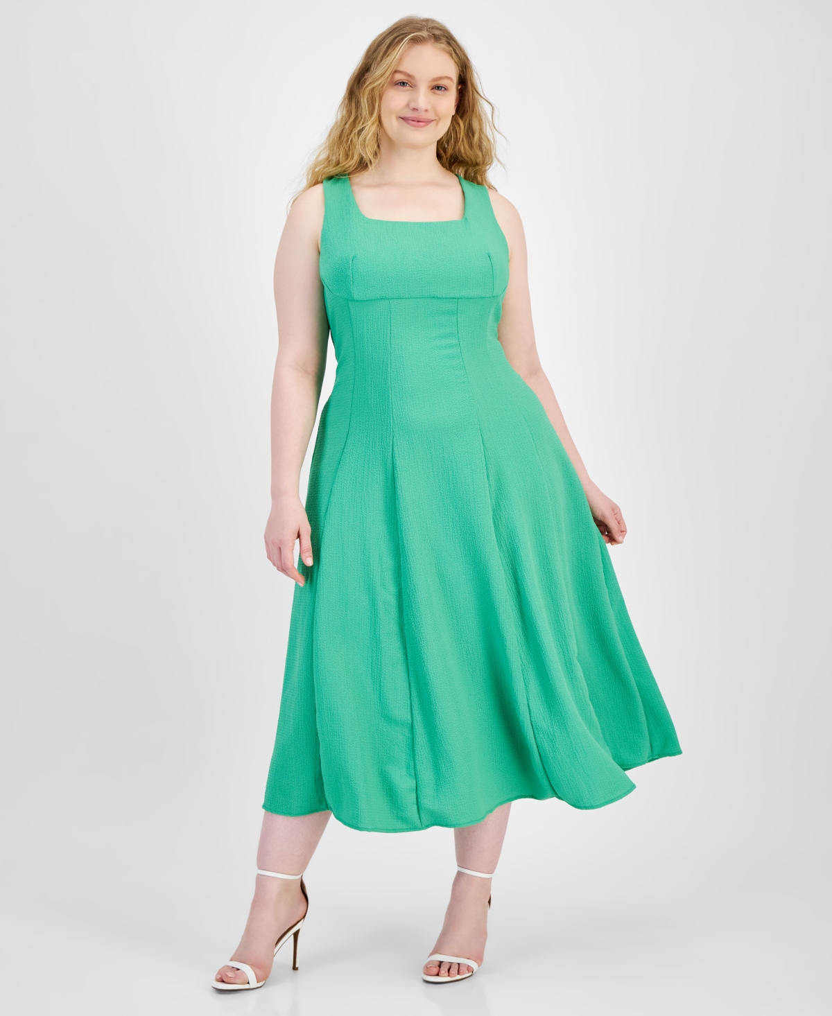 Taylor Plus Size Square-neck A-line Dress In Emerald Gr