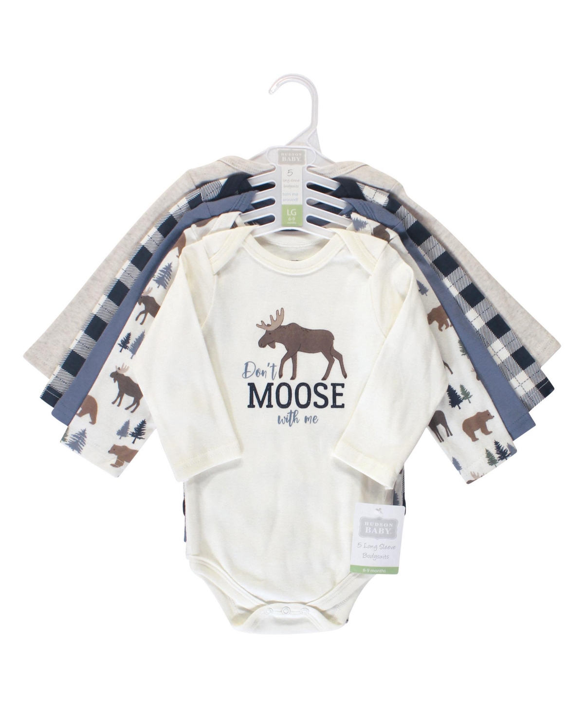 Hudson Baby Baby Boys Cotton Long-Sleeve Bodysuits 5pk,- Moose bear