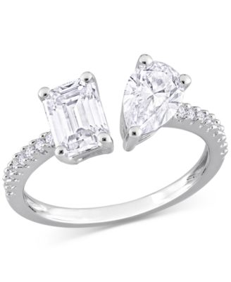 Macy's - Moissanite Pear- & Emerald-Cut Cuff Ring (2-1/8 ct. t.w.) in Sterling Silver