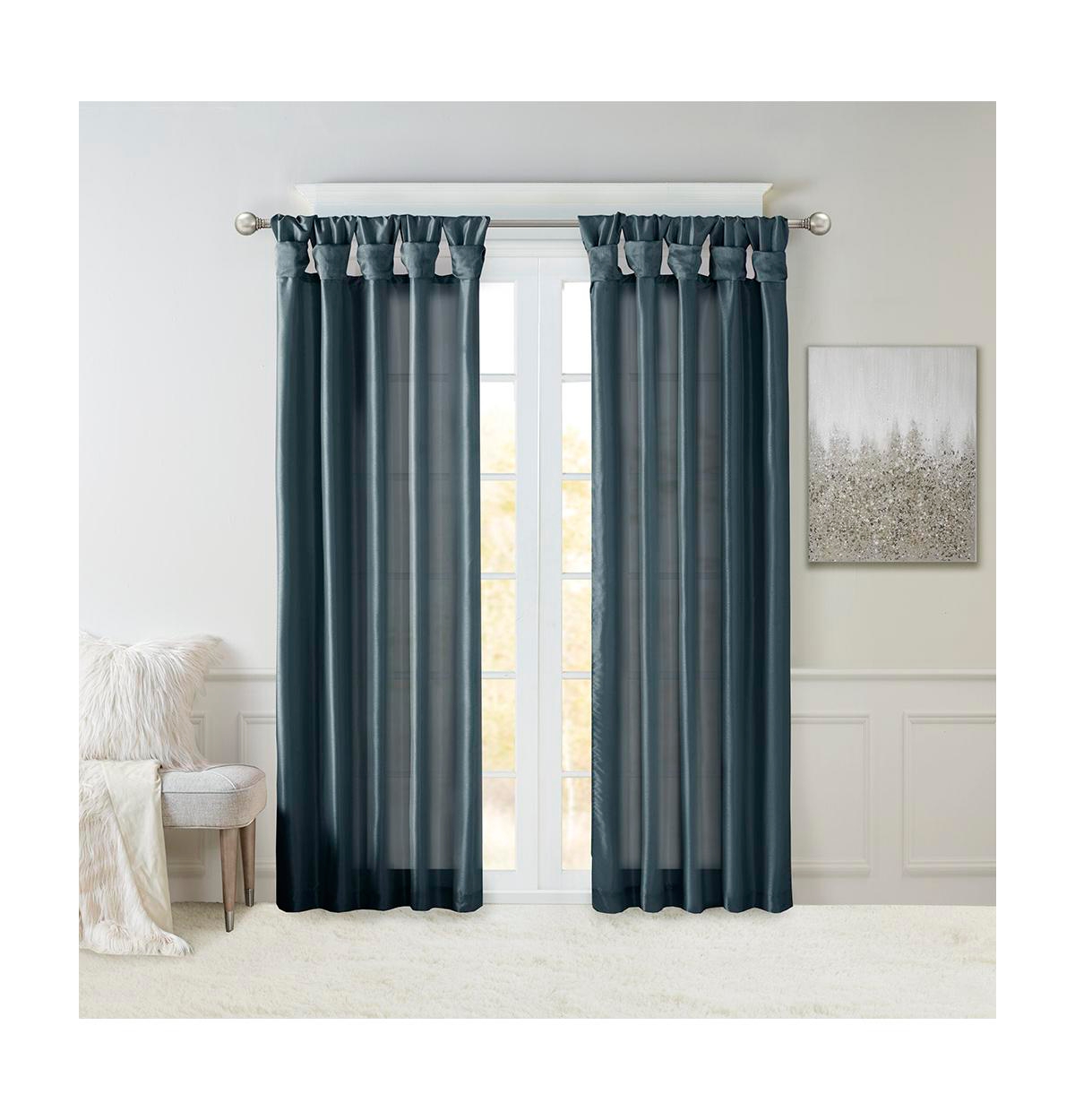 Emilia Twist Tab Lined Window Curtain Panel, 50"W x 95"L - Teal