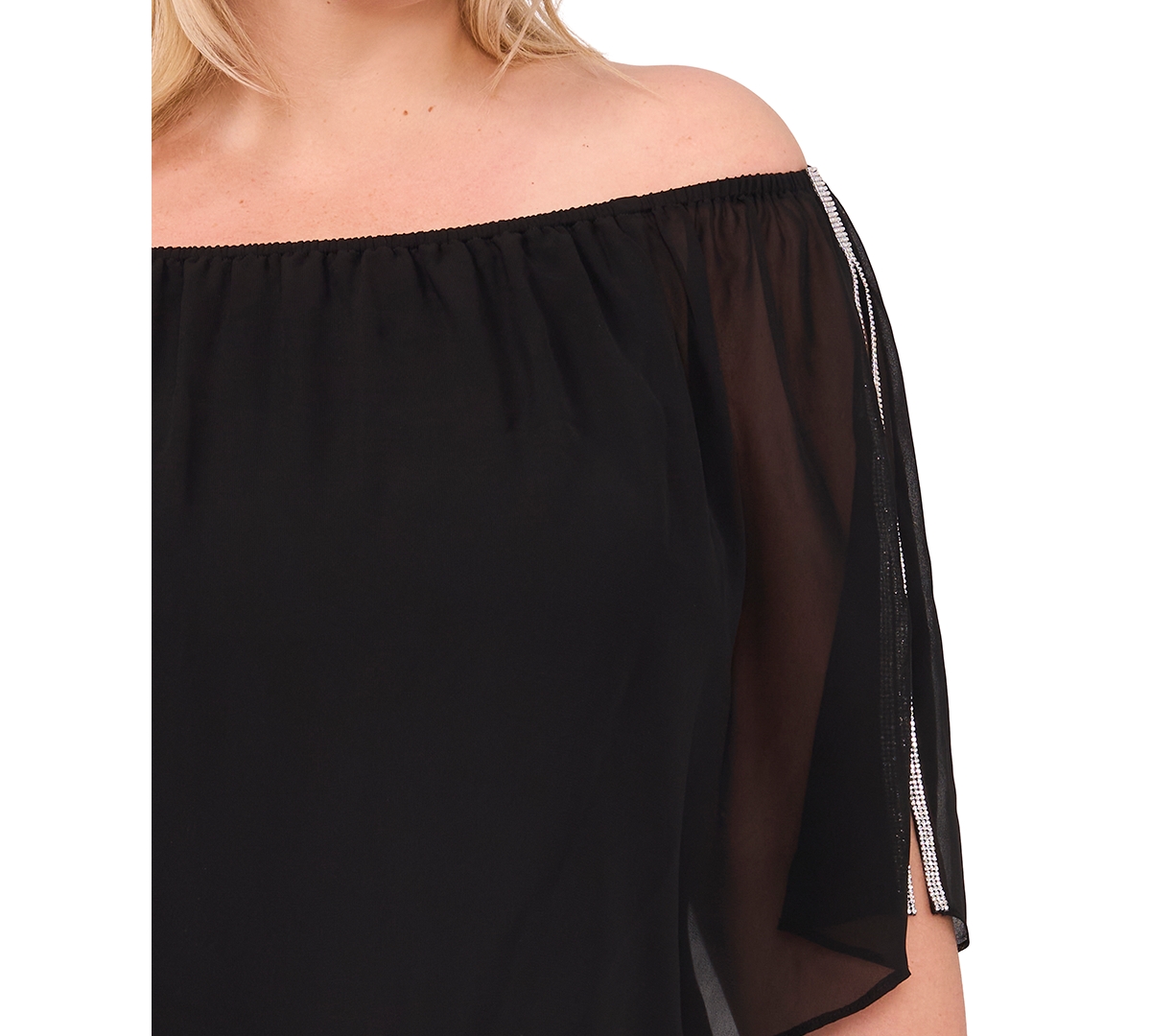 Shop Msk Plus Size Off-the-shoulder Split-sleeve Top In Black