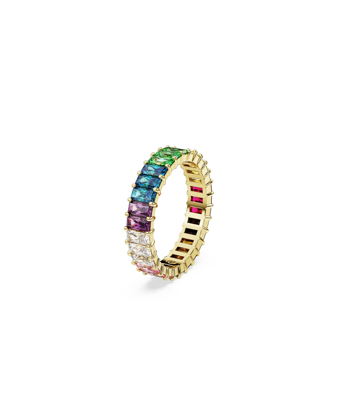 SWAROVSKI MULTICOLORED BAGUETTE CUT GOLD-TONE PLATED MATRIX RING 