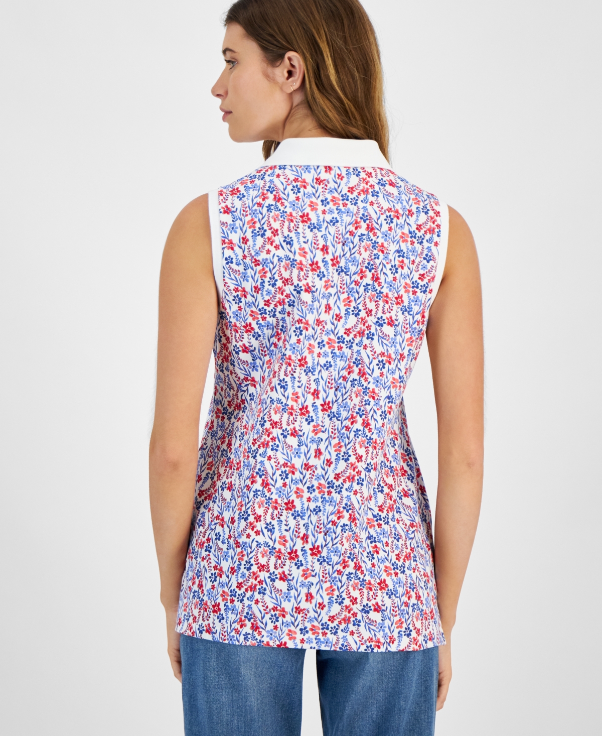Tommy Hilfiger Women's Floral Print Sleeveless Polo Shirt -sca