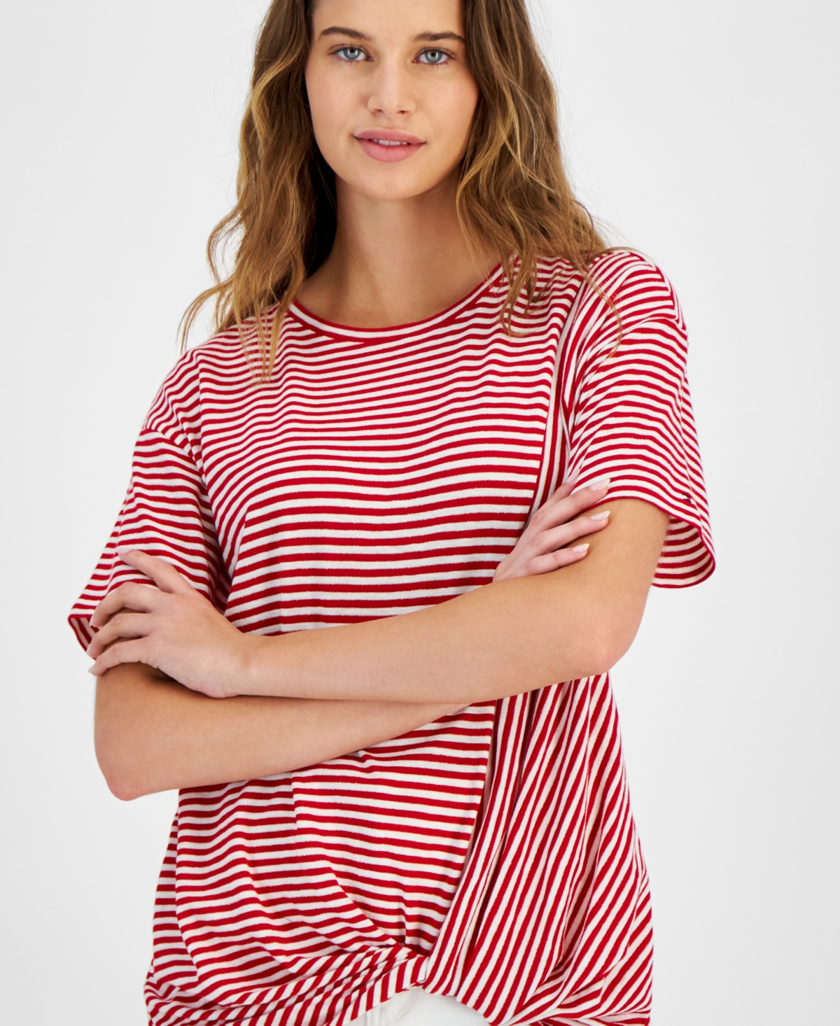 Tommy Hilfiger Women's Striped Twist-Hem T-Shirt